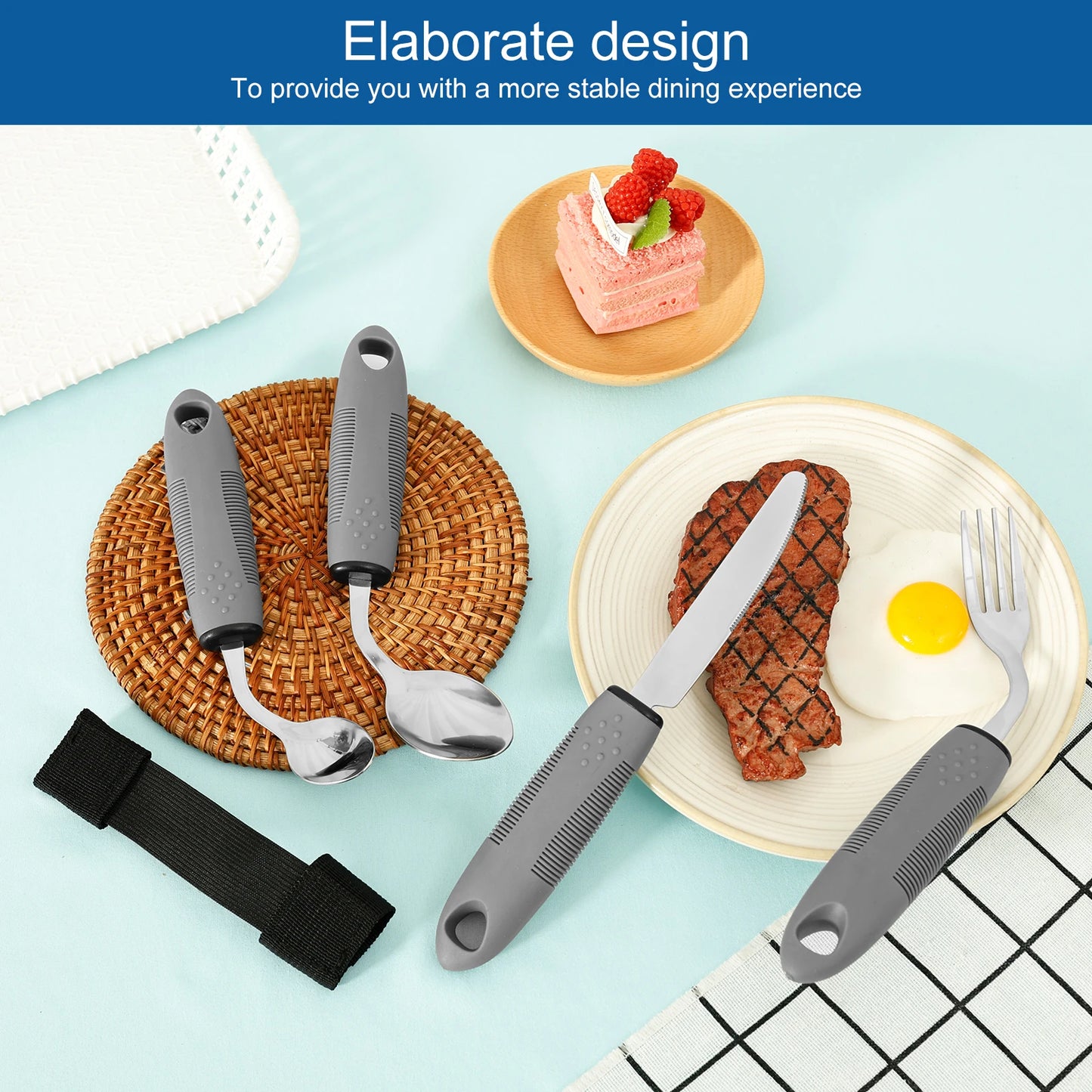 4pcs Adaptive Utensils Set Knife, Fork, Spoons Stainless Steel Adaptive Utensils for Hand Tremors,Elderly, Arthritis,Parkinsons