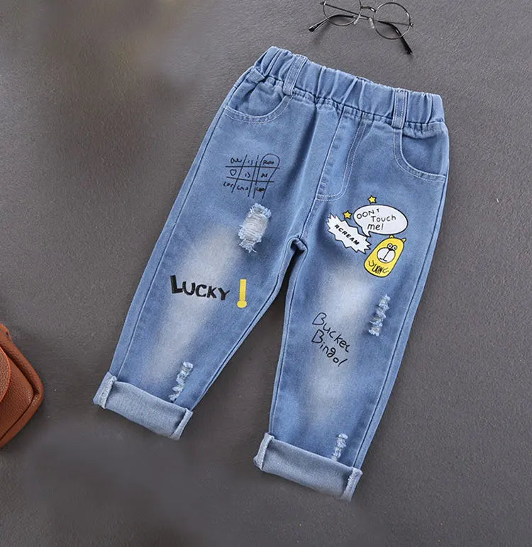 stylish Cotton Print Splice Stretch Denim Pants