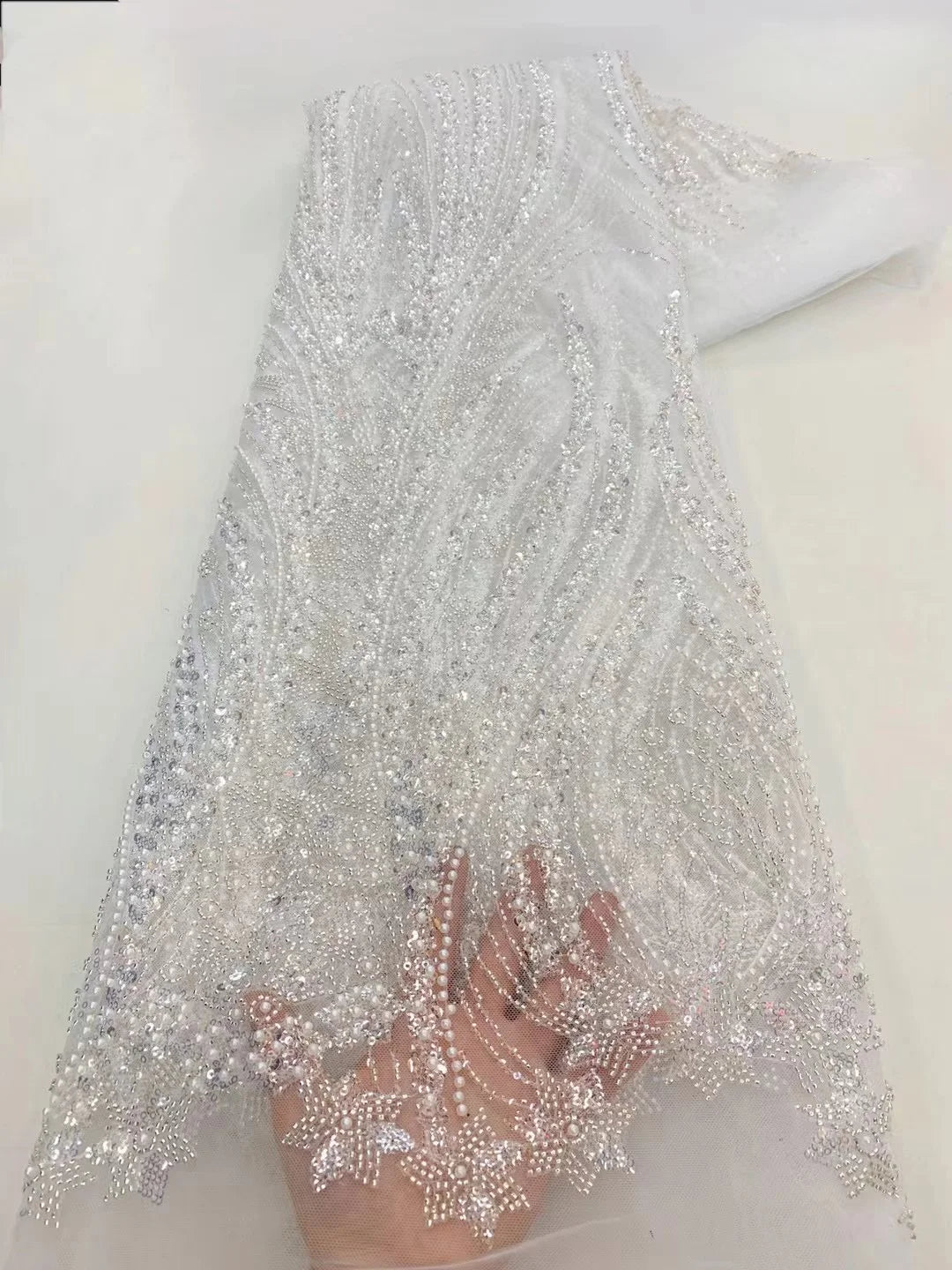 Nav Blue Sequin Luxury Beads Lace African 2025 High Quality 5 Yards Handmade Sequins Fabric Nigeria For Evening Party Wedding