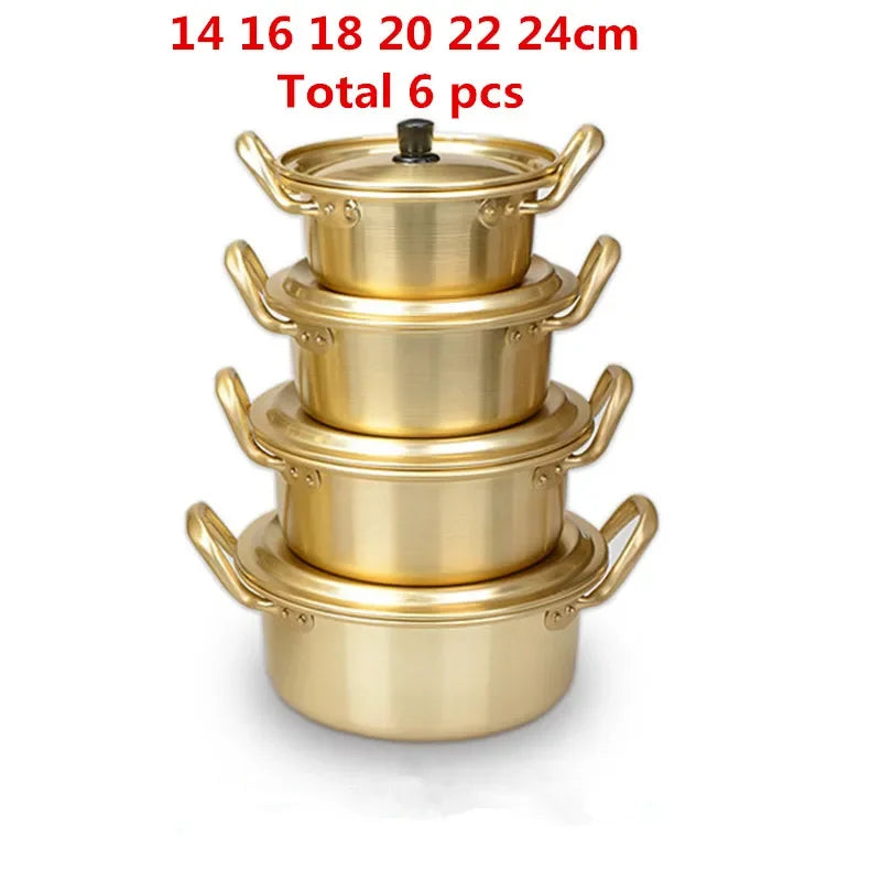 Korean Style Ramen Noodles gold Pot Aluminum Soup hot Pot Oxidized Coating Noodles Mike Egg Soup Cooking golden Kitchen Cookware