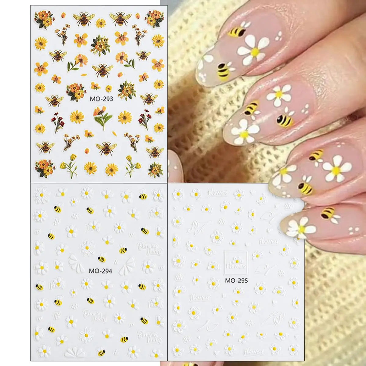 Daisy Bee Nail Stickers 5 D Embossed Flower