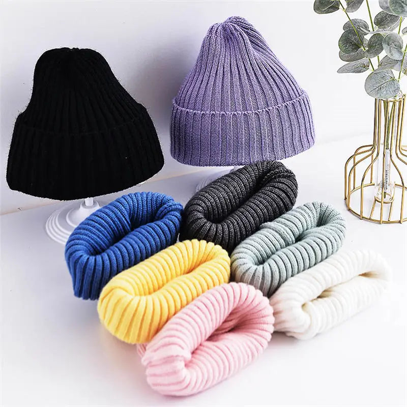 Kids Ribbed Knitted Beanie Hats