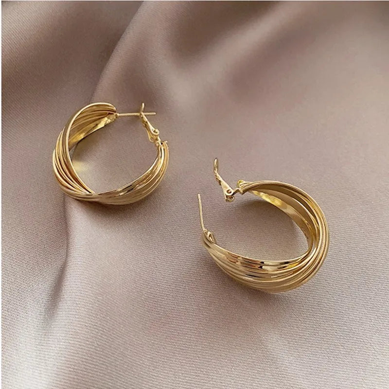New Circle Twisted Spiral Curved Hoop Earrings