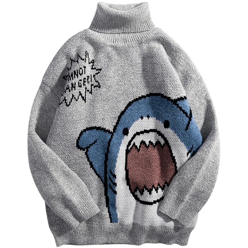 Shark Winter Cartoon Korean Hip Hop Loose Knit Jumper
