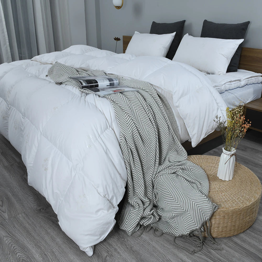 1000 Fluffy Premium Down Comforter Duvet Insert - 100% Skin-Friendly Cotton, Medium Weight Quilted for All Season Bedding