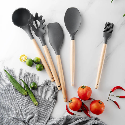 Silicone Cookware Set Kitchen Cooking Tools Baking Tools Tableware Silicone Shovel Spoon Scraper Kitchen Accessories