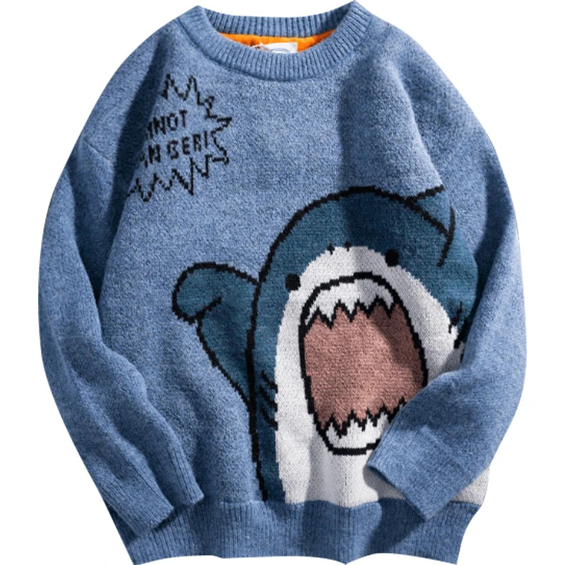 Shark Winter Cartoon Korean Hip Hop Loose Knit Jumper