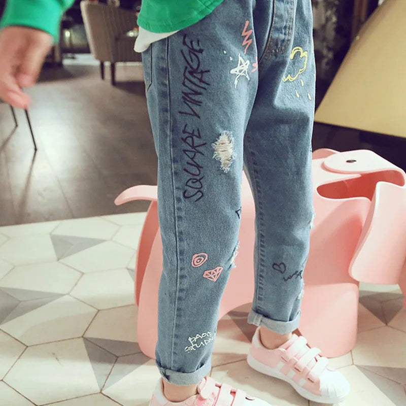 Personality cloud graffiti printing jeans