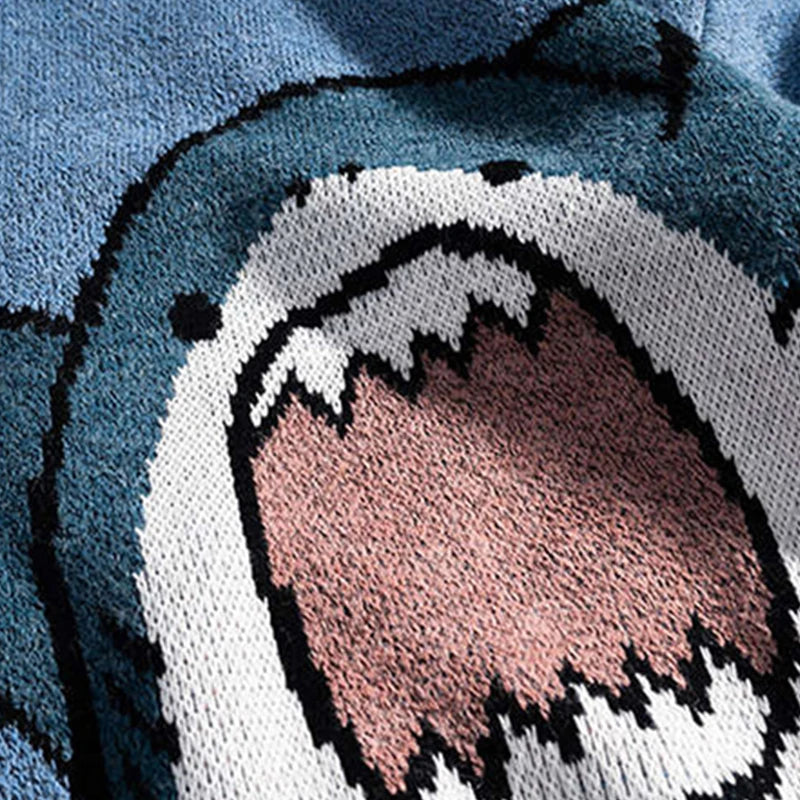 Shark Winter Cartoon Korean Hip Hop Loose Knit Jumper