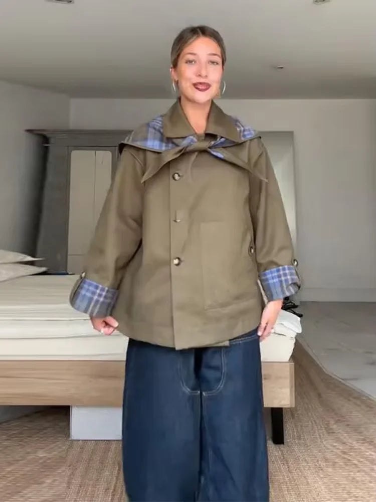 Vintage Plaid Reversible Two-Way Coat Jacket