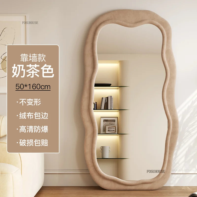 French Special-shaped Home Full-body Floor Mirrors Home Living Room Bedroom Designer Mirror Luxury Wave Full-length Mirror