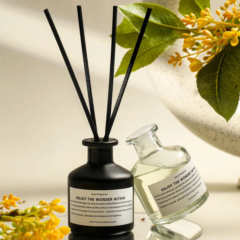 50ML Flameless Home Fragrance Room Freesia Jasmine Fragrance Oil with Rattan Diffuser Stick Home Room Air Freshener Deco