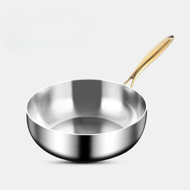 316 Stainless Steel Deep Frying Wok Pan Nonstick Cooking Fried Steak Gas Stove Pot Induction General Kitchen Cookware Saucepan