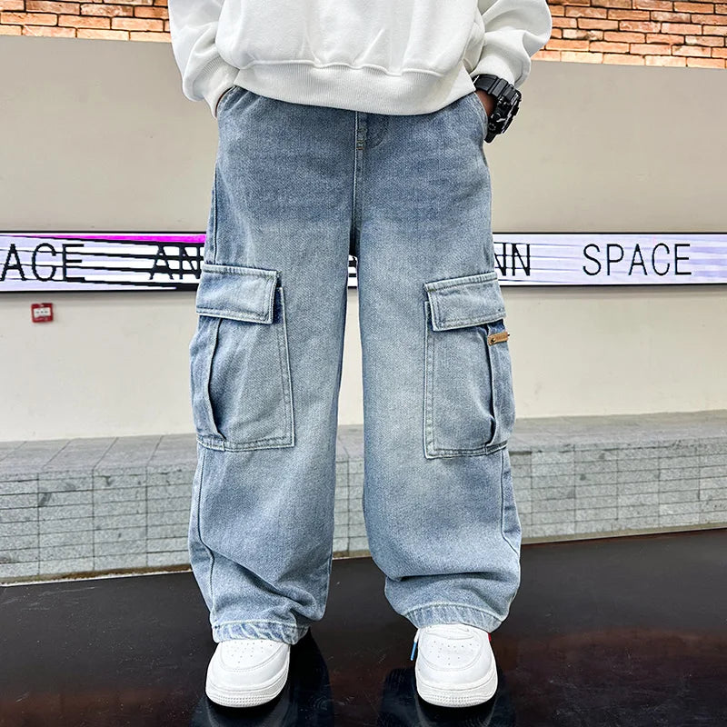 School Boys Casual Cargo Jeans With Pocket