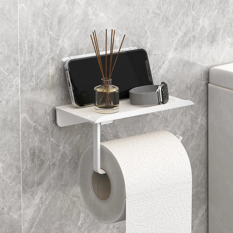 Wall-Mounted Roll Paper Rack Phone Storage Toilet Paper Holder Plastic Storage Rack Kitchen Towel Holder Bathroom Supplies