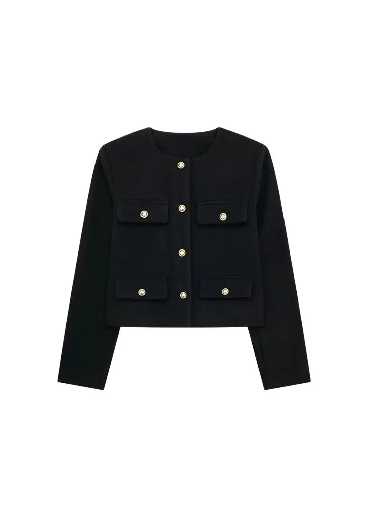 Women's Golden Button Jacket Chic Tops