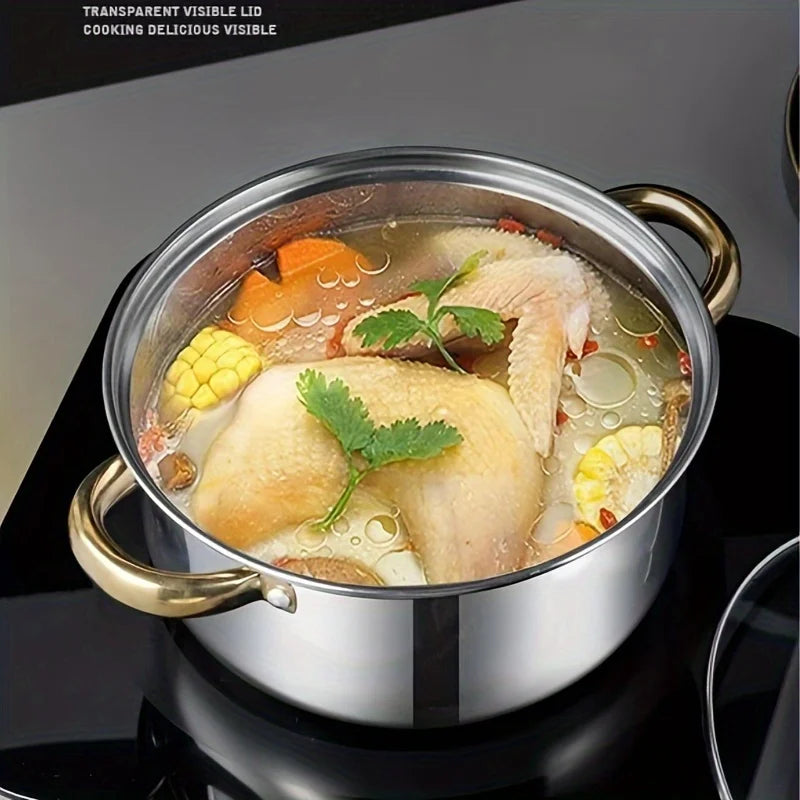 5Piece Golden Stainless Steel Cookware Set Multi-Purpose Compatible  Stoves, Non-Stick, Scratch-Resistant, and Dishwasher Safe