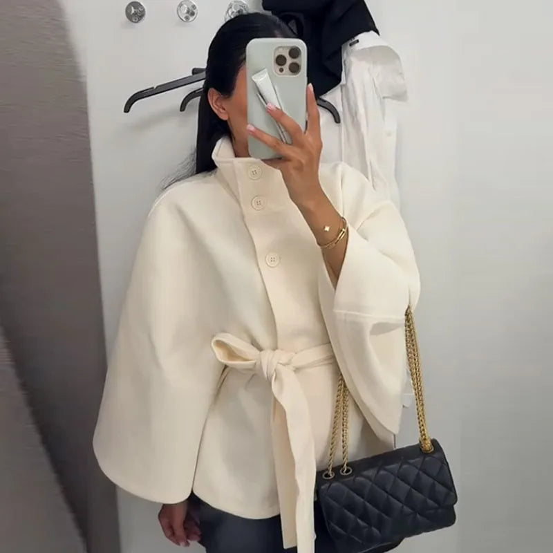 Women Winter Woolen Belt Coats