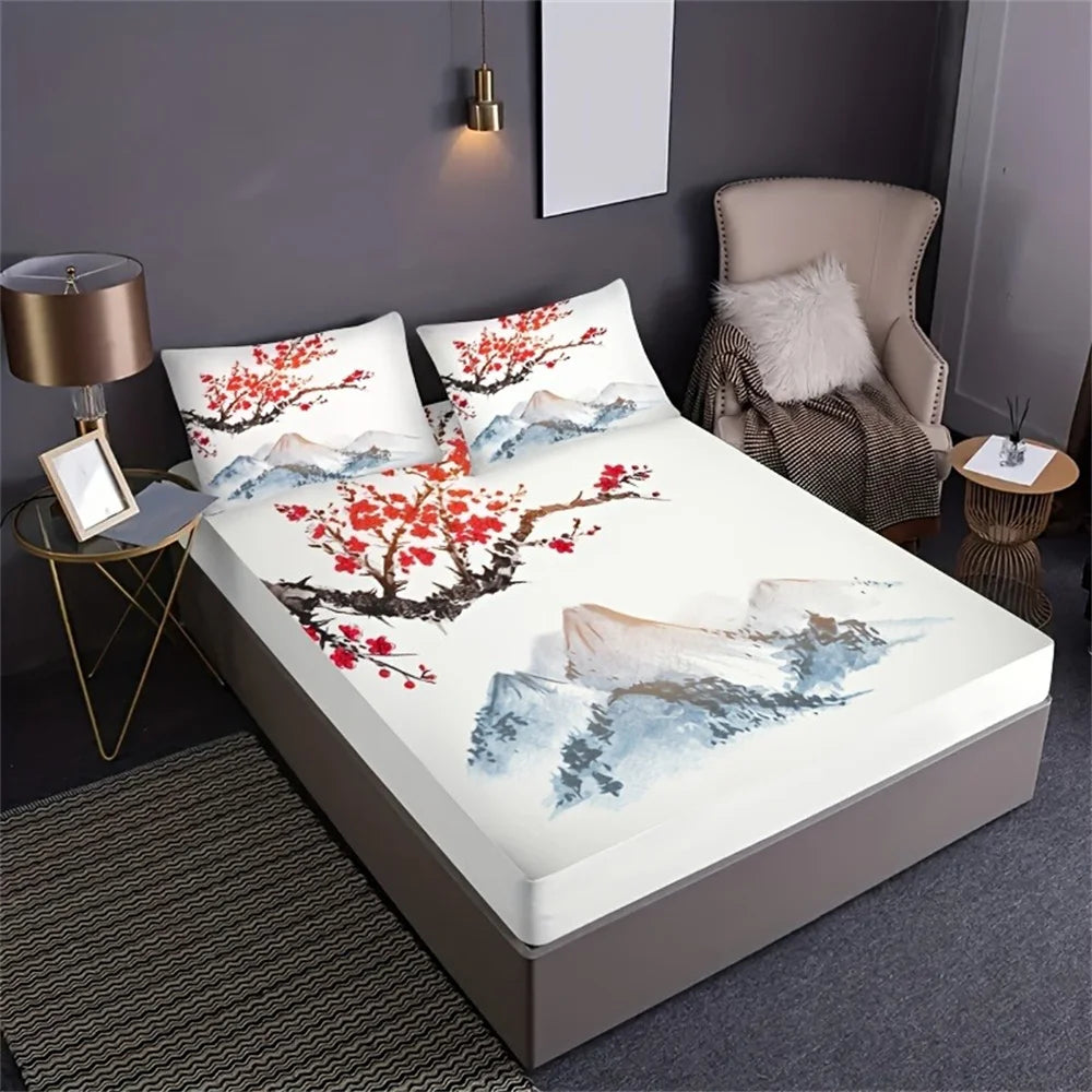 Painting Plum Mountains Print Mattress Covers
