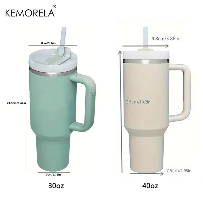 KEMORELA Tumbler With Handle Lid Straw Stainless Steel Water Bottle 887/1182ML Vacuum Thermos Cup Travel Car Coffee Mug