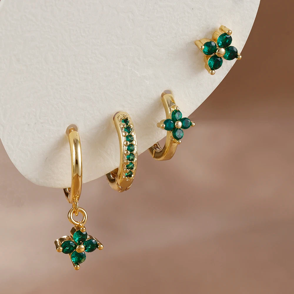 Cubic Zircon Flower Hoop Earrings