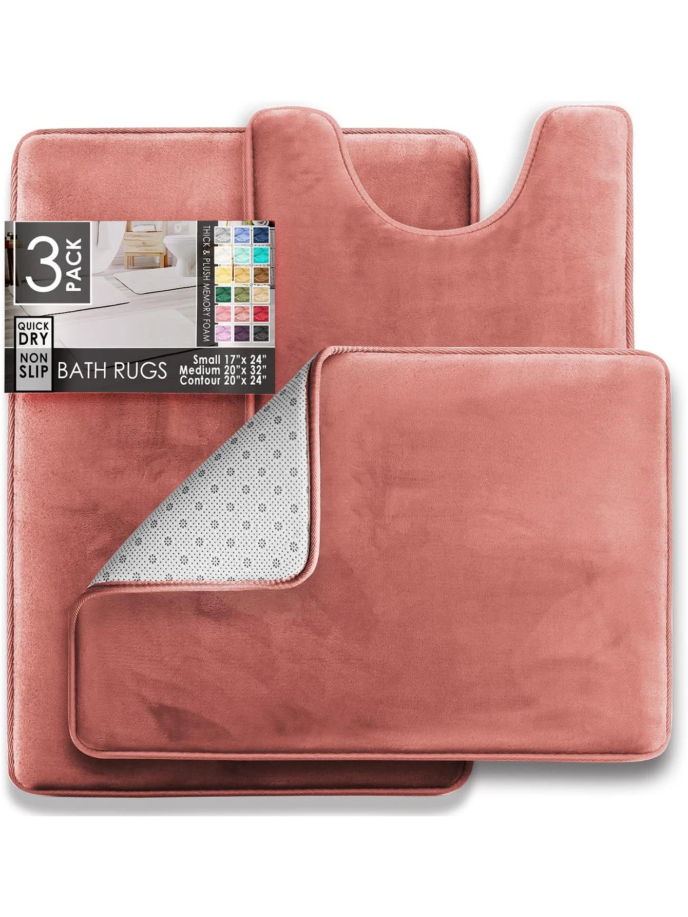 3 PC Velvet Non-Slip Bath Rugs