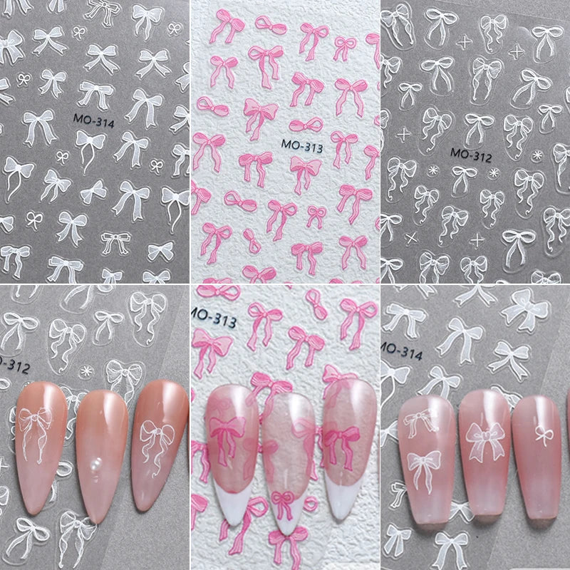 3 D White Bow knot Flower Nail Art Sticker
