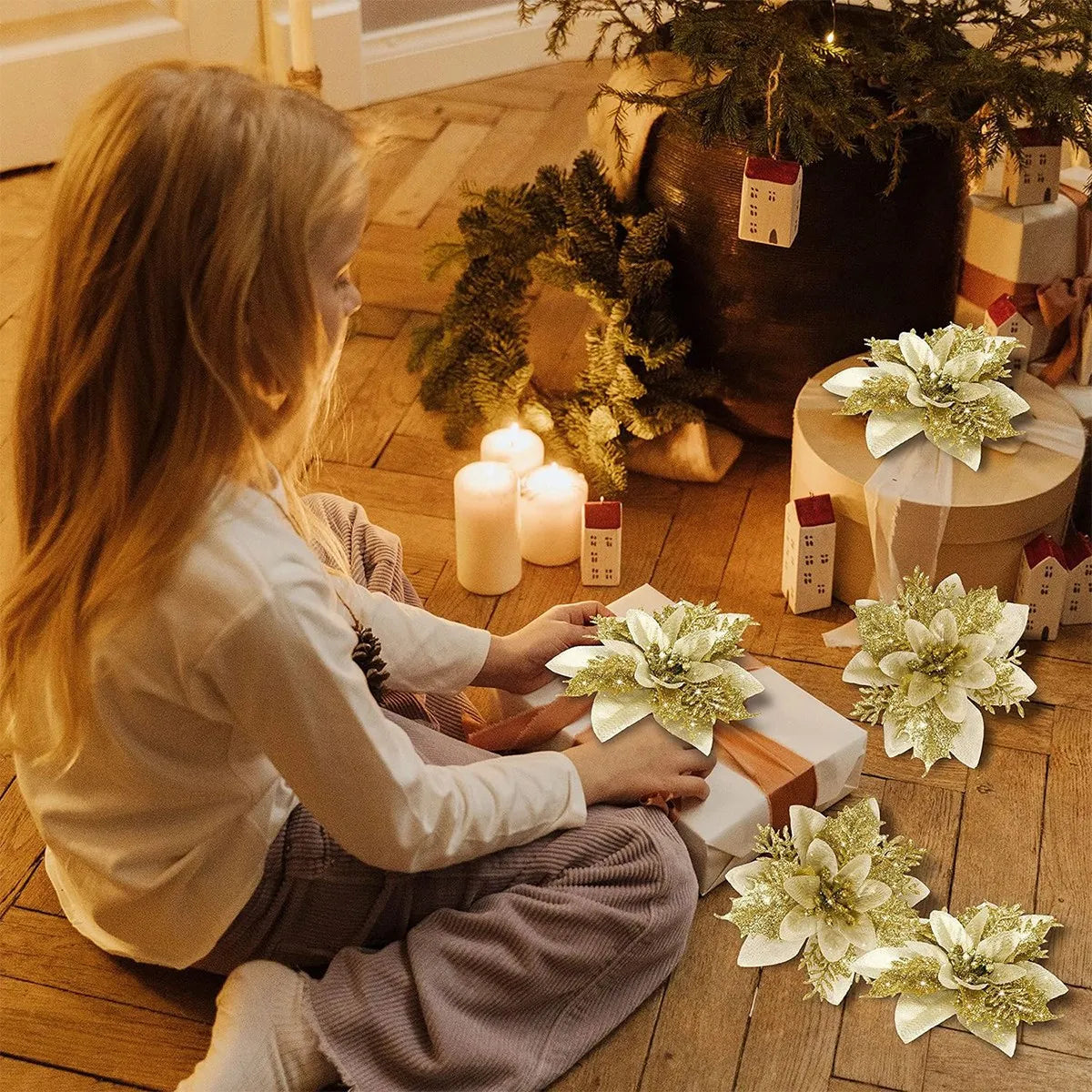 Christmas Glitter Artificial Flowers