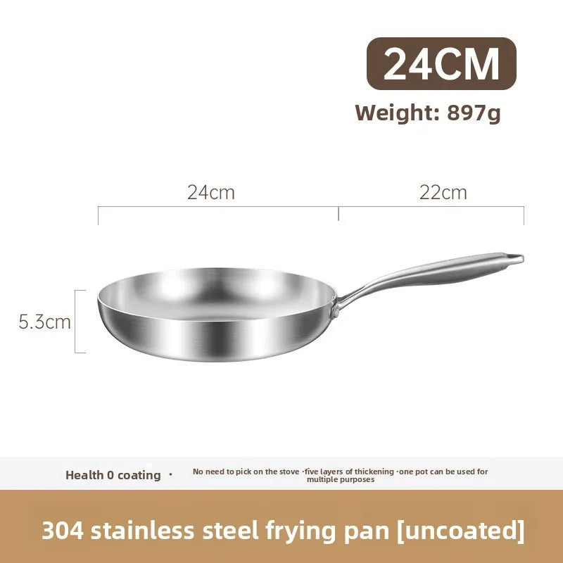 304 Stainless Steel Non Stick Pan for Frying Steak Uncoated Kitchen Cookware Suitable for Gas Stoves and Induction Cookers