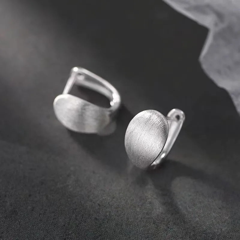 Silver Brushed Curved Surface Mini Hoop Earrings