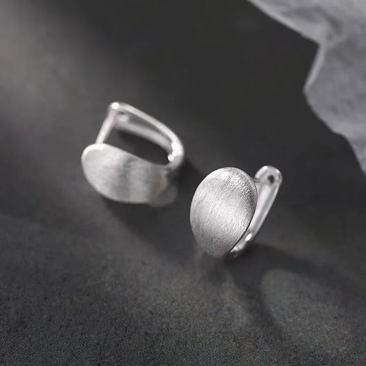 Silver Brushed Curved Surface Mini Hoop Earrings