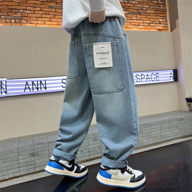 Big pocket letter straight jeans