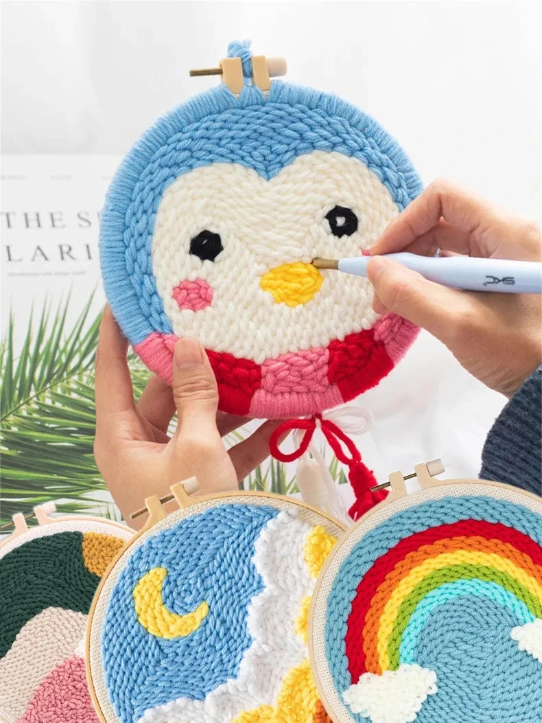 GATYZTORY DIY Animals Embroidery Kit Stitching Punch Needle Craft Pattern Printed Needlework Cross Stitch children Art