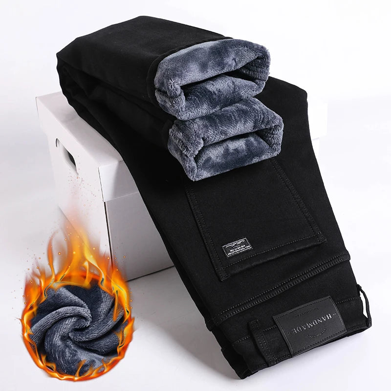Winter Fleece Thick Warm Jeans For Men