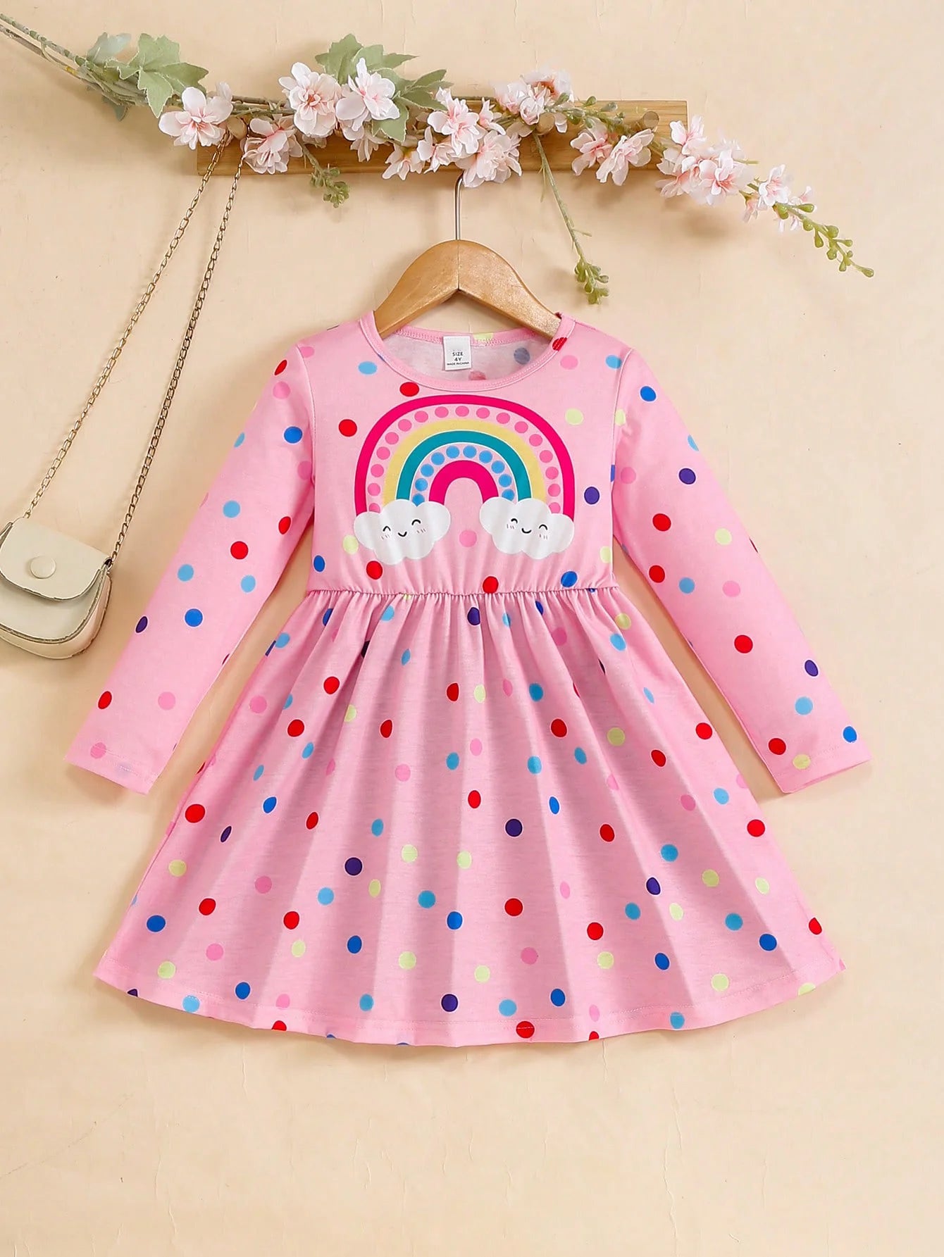 Children Rainbow Polka Dot Fashionable Dress