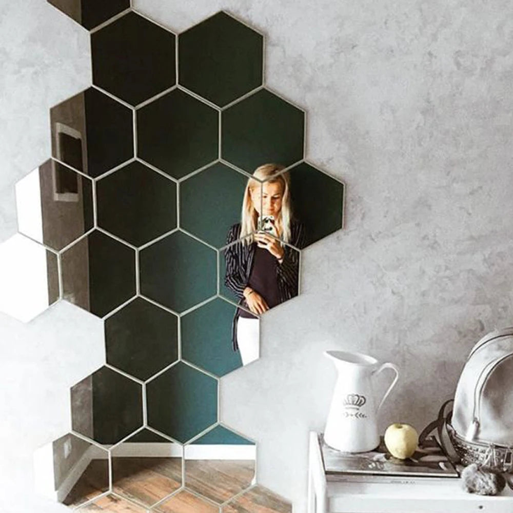 6/12 pcs 3-D Hexagon Mirror Wall Sticker
