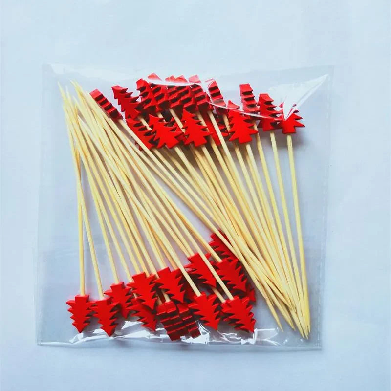 50Pcs/set Christmas Fruit Sticks Disposable