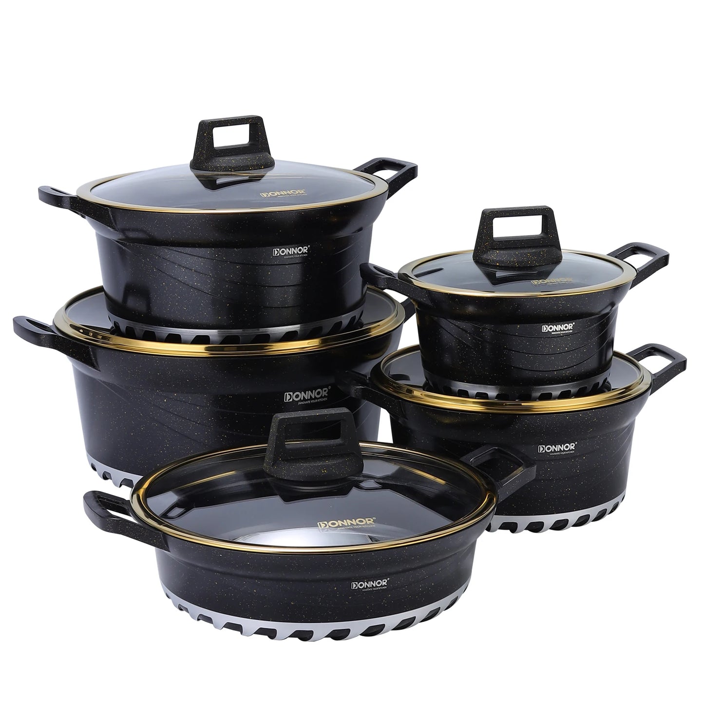 DONNOR Induction Cookware Pot Set 10 Piece, Dishwasher Safe Non-stick Cooking Pots, Ceramic Coated with Lid, Easy To Clean