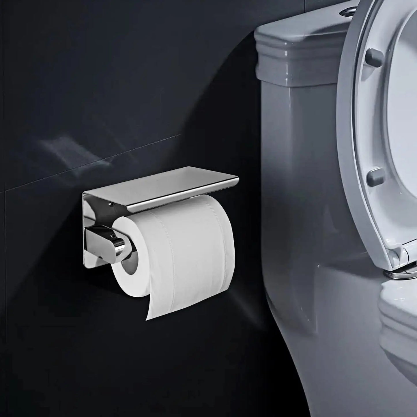 Toilet Paper Holder Wall Mount, Fits Mega Rolls Size  Toilet Paper Holder with Shelf,  Premium Rustproof Stainless Steel,Silver