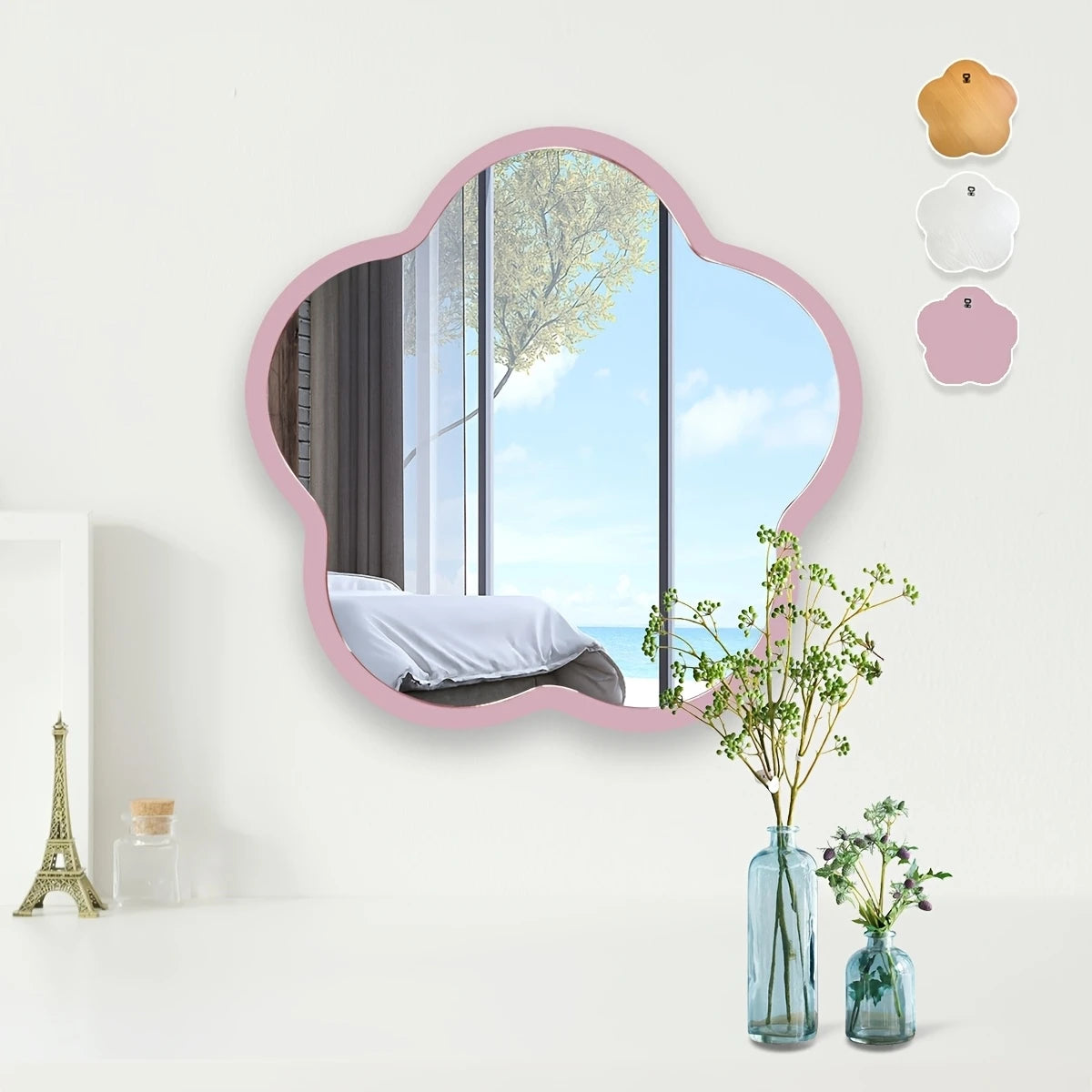 11.5inch Cartoon Flower-Shaped Acrylic Wooden Double-Deck Mirror Children's Room Dormitory Make-up Mirror Wall Decorate Mirror