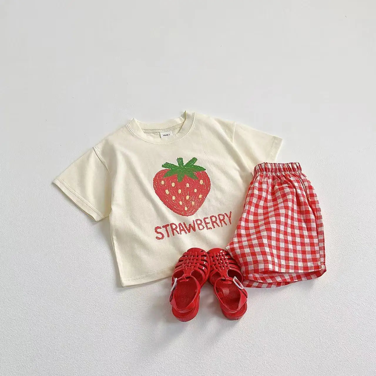 Fruit Pattern Suit Tees + Plaid Shorts Kids Outfits
