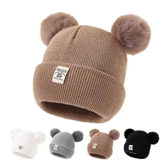 Wool Knitted Bonnet Pompom Hat
