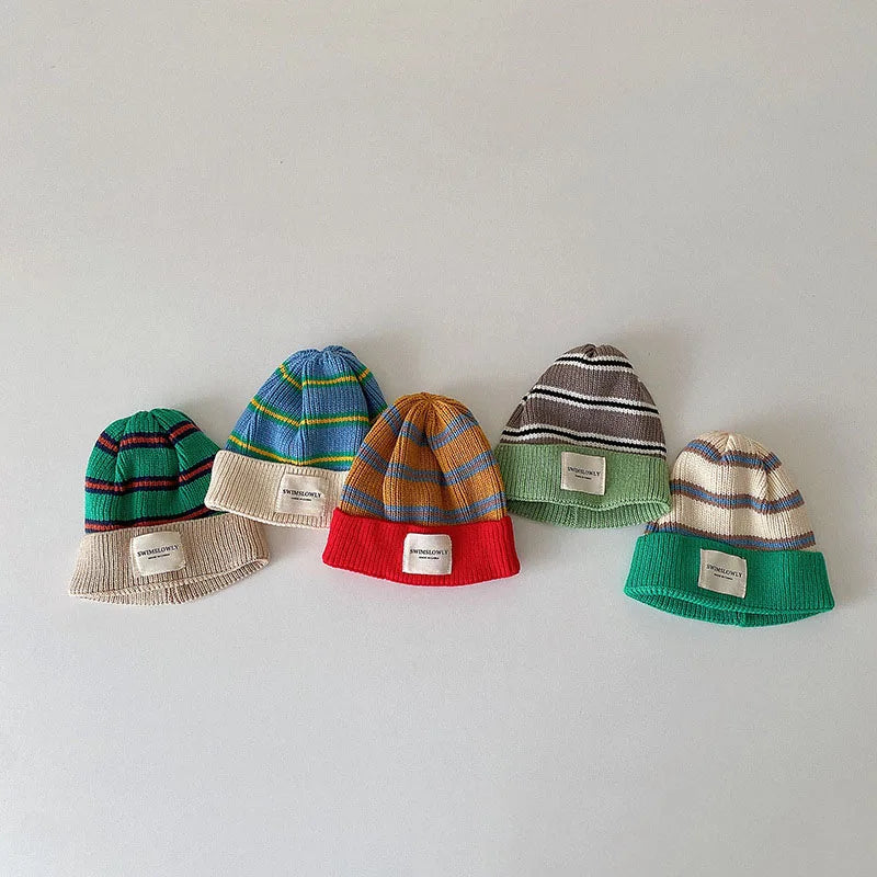 Fashion Striped Kids Knit Bonnet Cap