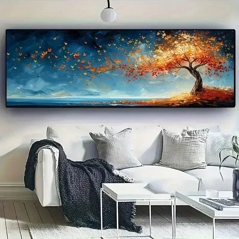 Large size Abstract Canvas Poster Red Yellow Tree of Life Wall Art Print Painting Pictures for Modern Living Room Bedroom Decor