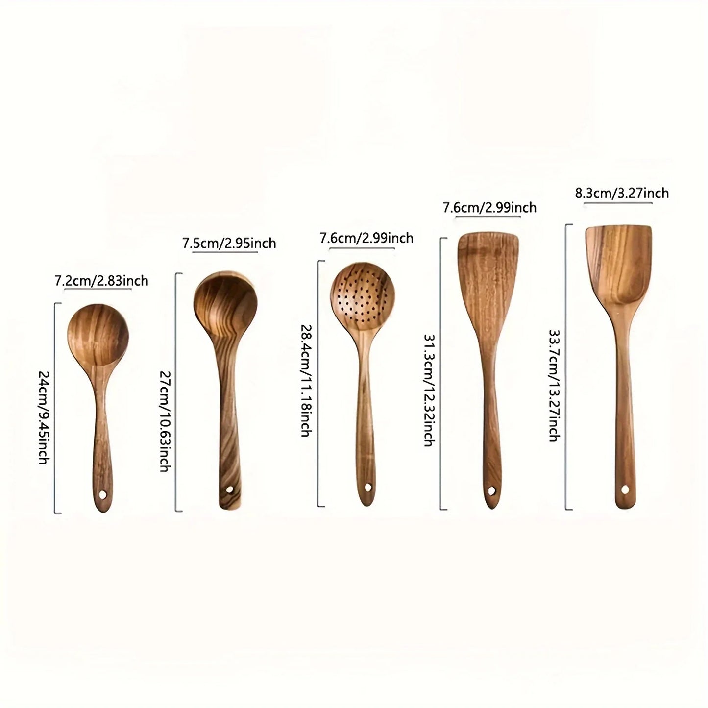 5pcs Wooden Kitchen Utensils Set, Wooden Spoons Natural Spurtle Set for Non-stick Pan, Kitchen Ladle and Wok Spatulas