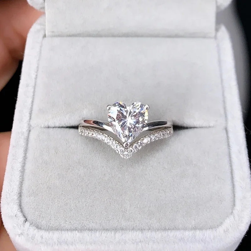 White Zircon Stones Heart Rings