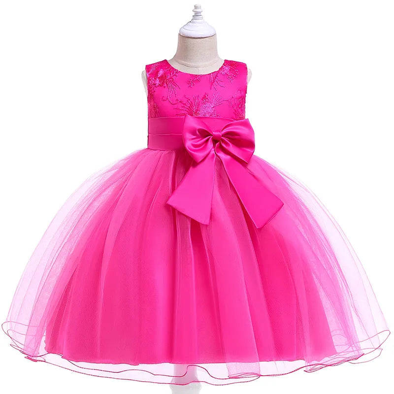 Flower Embroidered Bow Princess Dress