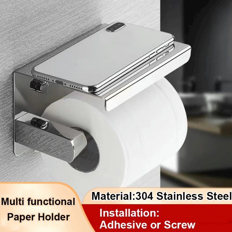 Toilet Paper Holder Wall Mount Kitchen Towel Storage Organizer Wall Roll Paper Phone Shelf Holder Home Bathroom Accessories