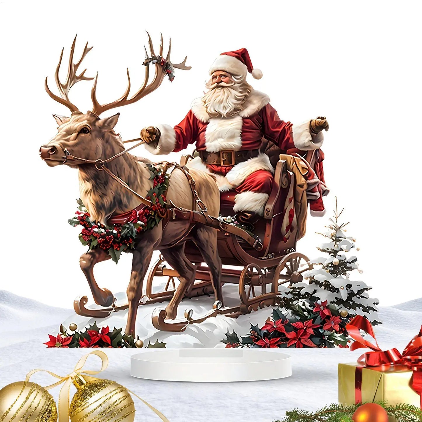 Santa Claus and Reindeer Sled Tabletop Decoration