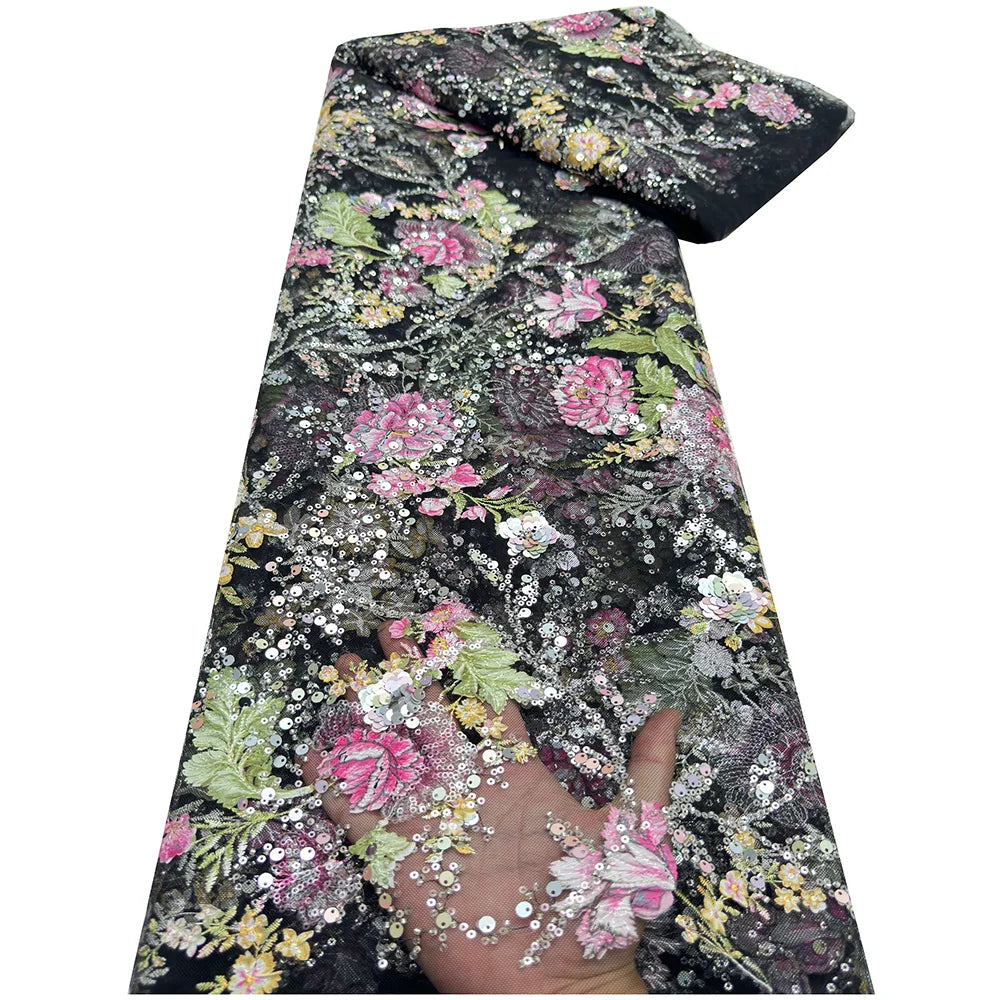 African Lace Fabric 2025 Sequins Beaded Embroidery Groom Nigerian Bridal High Quality French Tulle Lace Fabric For Wedding